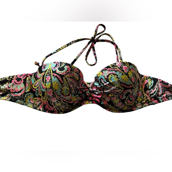 Floral Multicolor Women's Tie Up Swim Top - Picture 1 of 5